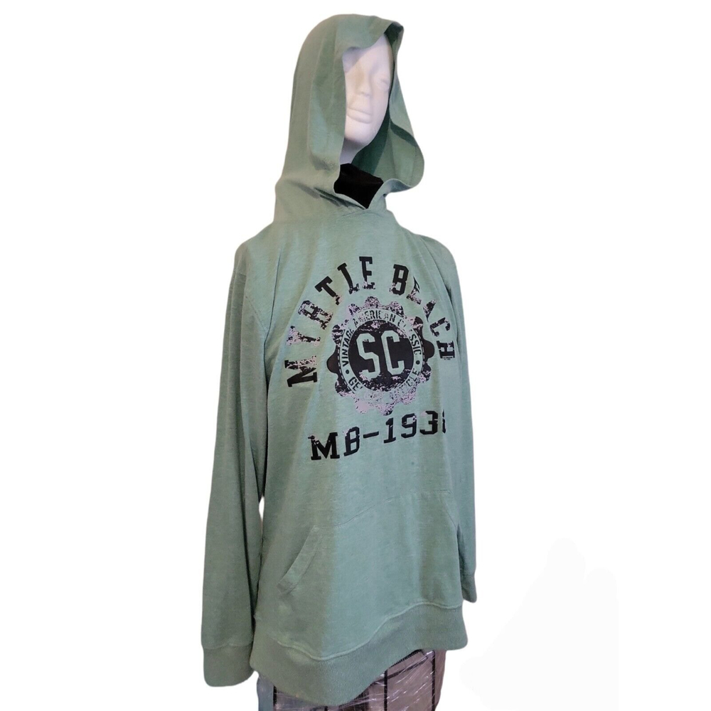 hooded t shirt long sleeve myrtle beach sc olive green pacfic surf sz lg retro